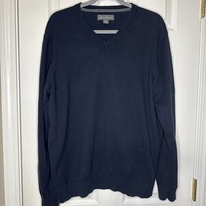 Preppy Casual Eddie Bauer Blue V-Neck Cotton/Wool Sweater